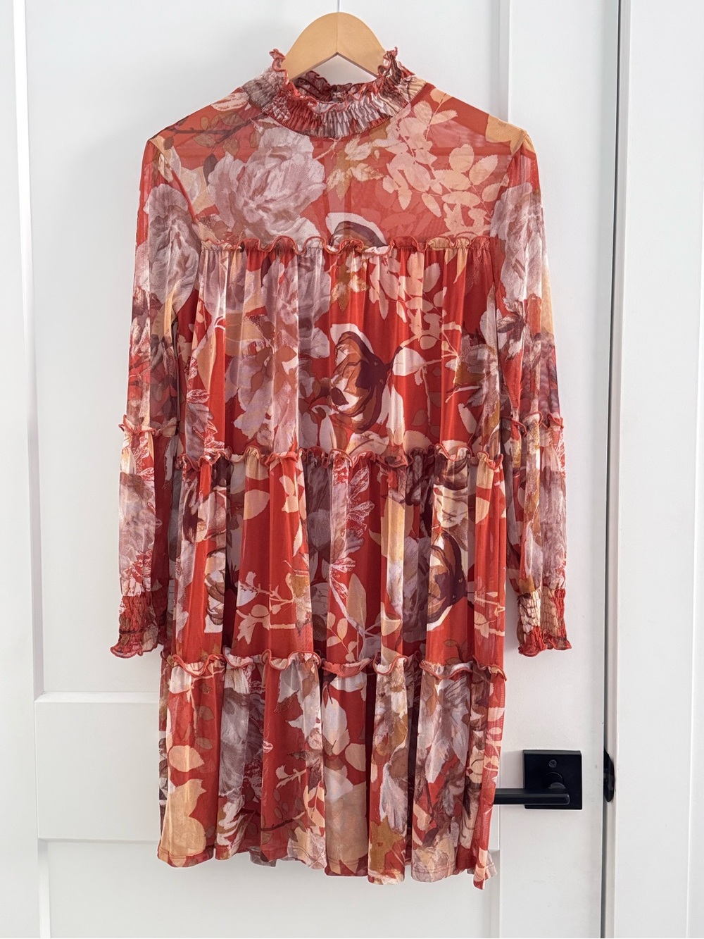 Vintage Floral Ruffled Tiered Dress in Rust